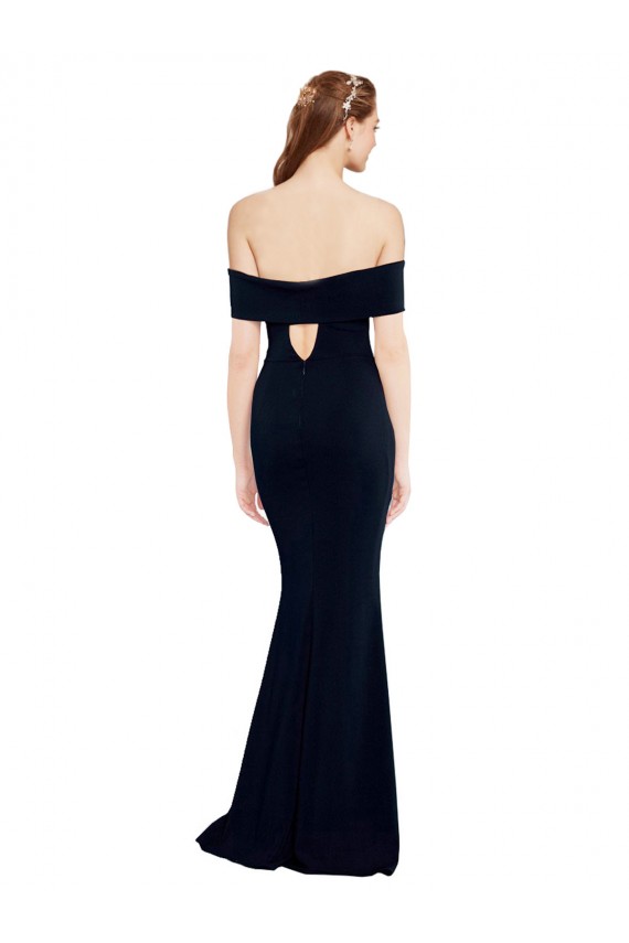Affordable Stretch Crepe Dark Navy Mermaid Off the Shoulder Long Sleeveless Evening Dress UK