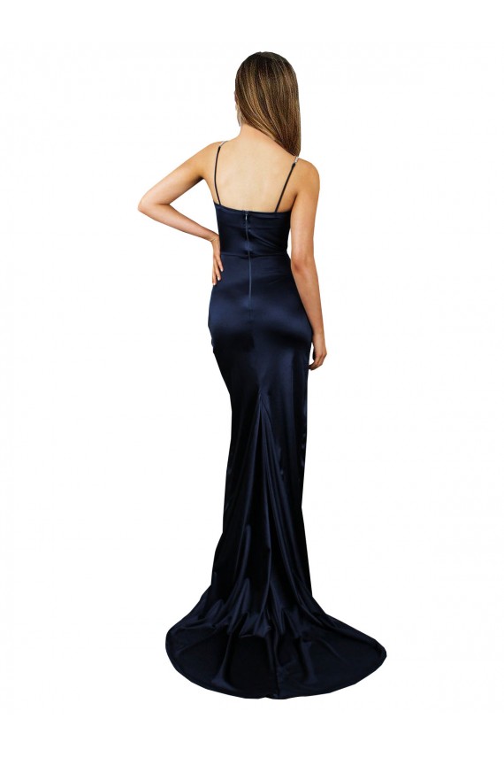 Affordable Stretch Satin Dark Navy Mermaid Sweetheart Long Sexy Evening Dress UK