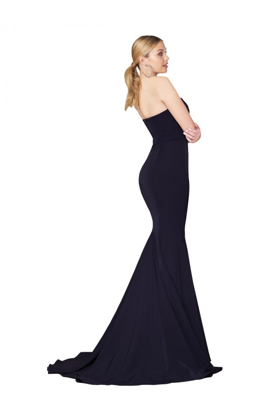 Affordable Stretch Crepe Dark Navy Mermaid Sweetheart Sweep Train Bridal Party Dress UK