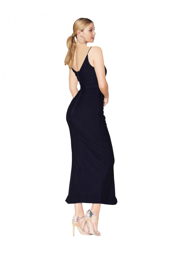 Affordable Soft Chiffon Dark Navy Mermaid V-Neck Knee Length Sexy Wedding Party Dress UK