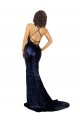 Affordable Sequin Dark Navy Mermaid V-Neck Long Sexy Evening Dress UK