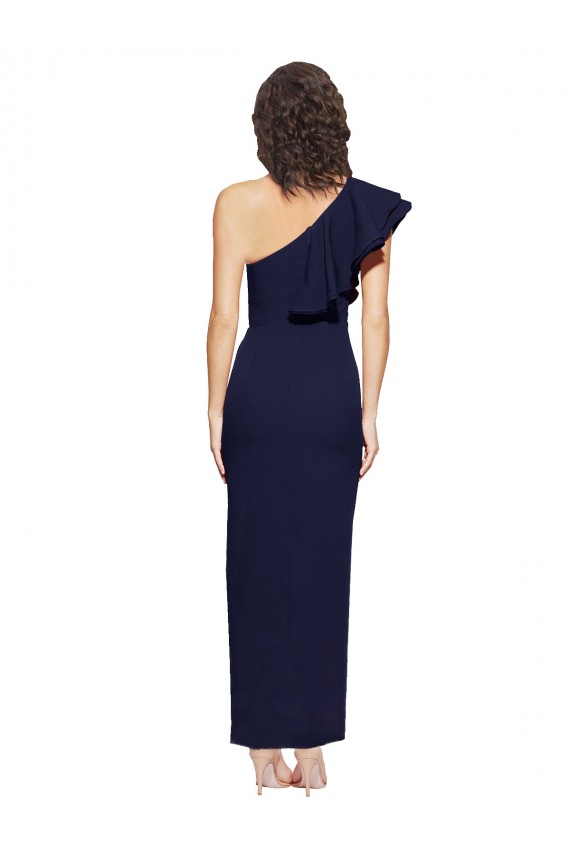 Affordable Stretch Crepe Dark Navy Sheath One Shoulder Long Evening Dress UK