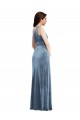 Affordable Stretch Velvet Dusty Blue A-Line Off the Shoulder Long Maxi Wedding Party Dress UK