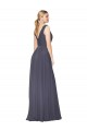 Affordable Soft Chiffon Dusty Blue A-Line V-Neck Long Wedding Guest Dress UK
