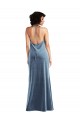 Affordable Stretch Velvet Dusty Blue Sheath Cowl Neck Long Maxi Wedding Party Dress UK