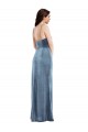 Affordable Stretch Velvet Dusty Blue Trumpet Spaghetti Straps Long Evening Maxi Dress UK