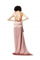 Affordable Silky Satin Dusty Pink A-Line One Shoulder Long Sexy Evening Dress UK