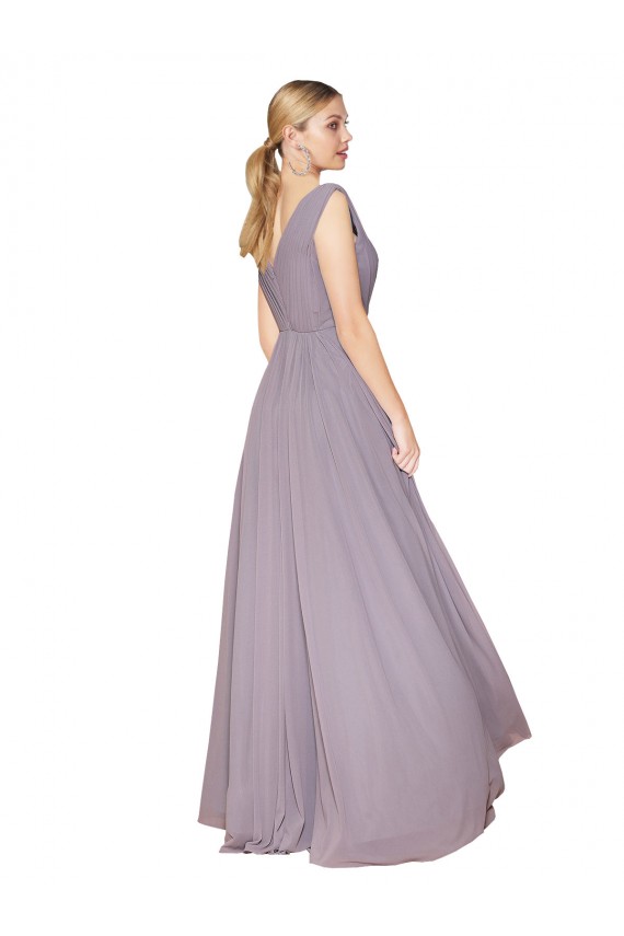 Affordable Soft Chiffon Dusty Rose A-Line V-Neck Long Evening Dress UK
