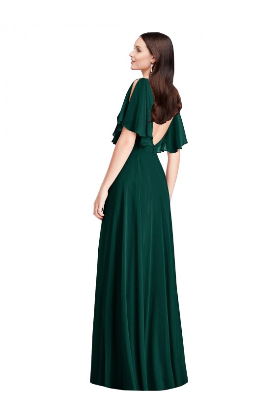 Affordable Soft Chiffon Ever Green A-Line Bateau Neck Long Maxi Evening Dress UK