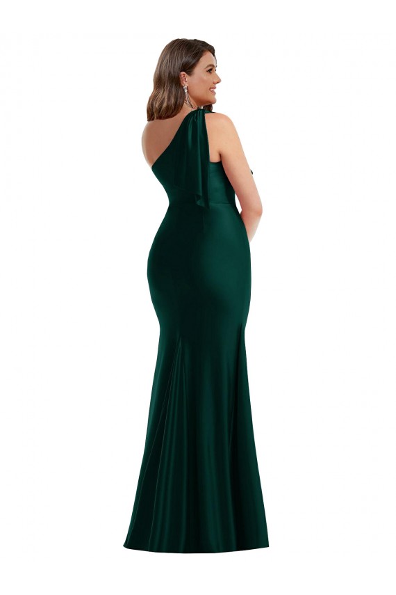 Affordable Silky Satin Ever Green Mermaid One Shoulder Long Plus Size Evening Dress UK