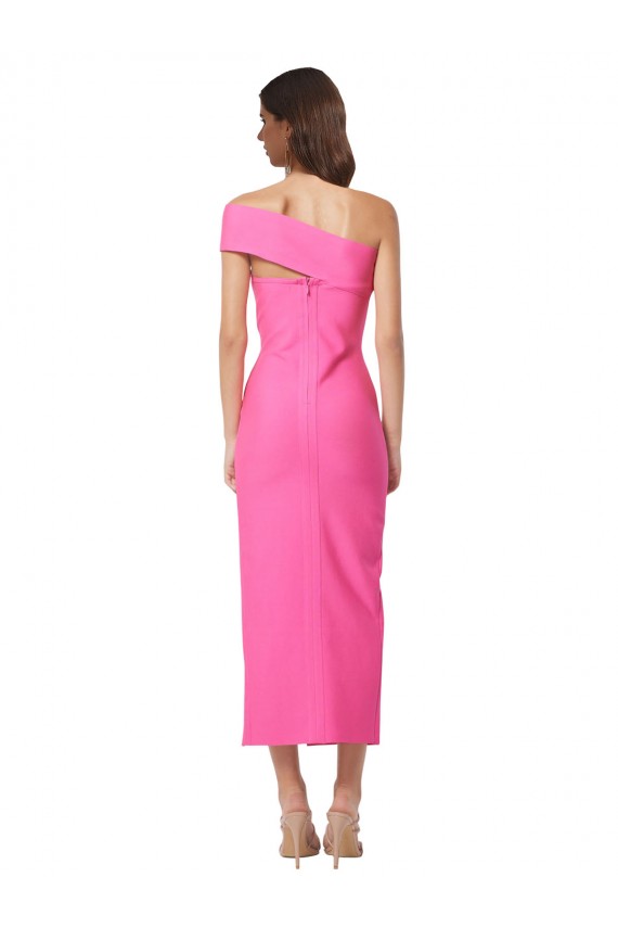 Affordable Stretch Crepe Fuchsia Sheath One Shoulder Midi Length Evening Dress UK
