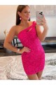 Affordable Velvet Sequin Fuchsia Sheath One Shoulder Short Short Evening Dress UK
