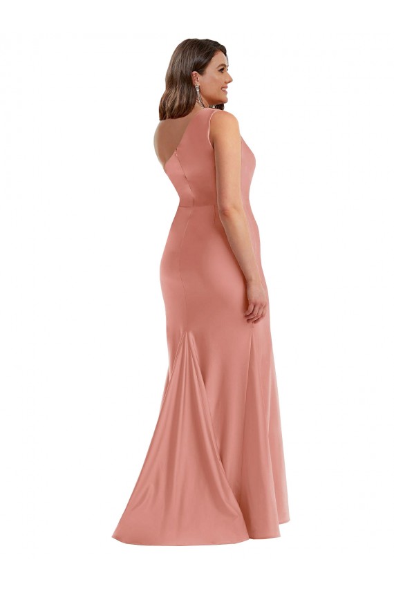 Affordable Silky Satin Georgia Peach Mermaid One Shoulder Long Plus Size Evening Dress UK