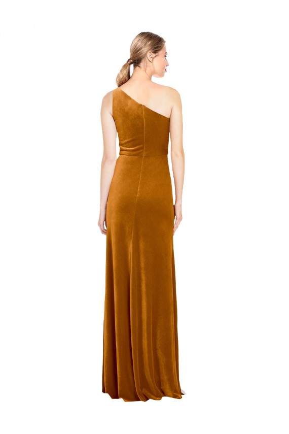 Affordable Stretch Velvet Gold A-Line One Shoulder Long Evening Dress UK