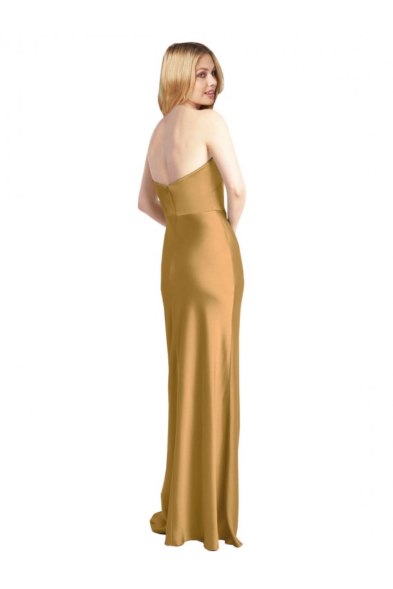 Affordable Stretch Satin Gold A-Line Strapless Long Wedding Party Dress UK
