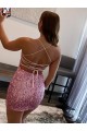 Affordable Velvet Sequin Hot Pink Sheath Spaghetti Straps Short Homecoming Dress UK