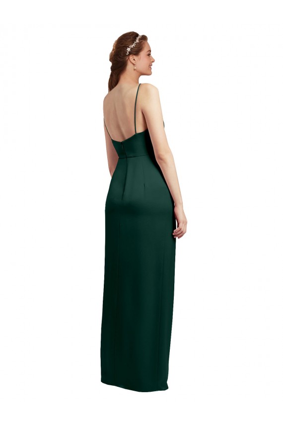 Affordable Stretch Satin Hunter Column Spaghetti Straps Long Evening Dress UK