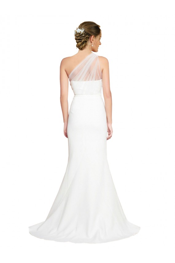 Affordable Stretch Crepe & Tulle Ivory Mermaid One Shoulder Sweep Train Evening Dress UK