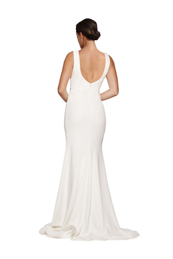 Affordable Stretch Crepe Ivory Sheath Square Neck Sweep Train Semi Formal Evening Dress UK