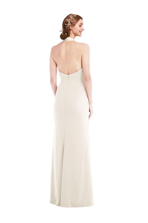 Affordable Stretch Crepe Ivory Trumpet Halter Neck Long Semi Formal Evening Dress UK