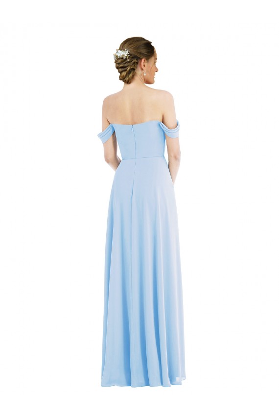 Affordable Soft Chiffon Light Sky Blue A-Line Off the Shoulder Long Maxi Wedding Party Dress UK