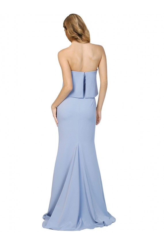 Affordable Stretch Crepe Light Sky Blue A-Line Strapless Long Evening Dress UK