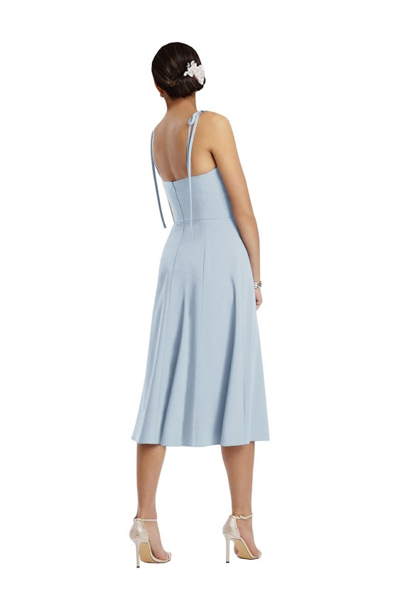 Affordable Stretch Crepe Light Sky Blue A-Line Sweetheart Midi Length Evening Dress UK