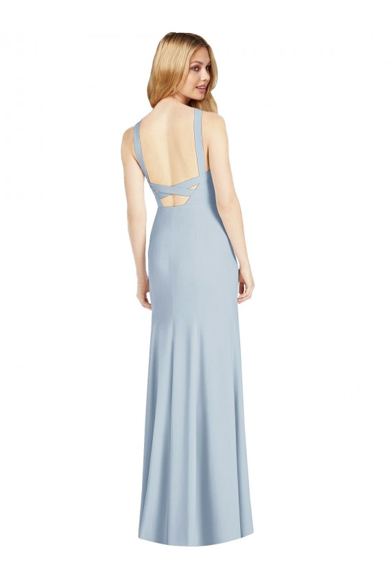 Affordable Stretch Crepe Light Sky Blue Trumpet Halter Neck Long Sexy Evening Dress UK