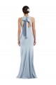 Affordable Stretch Crepe Light Sky Blue Trumpet Halter Neck Long Evening Dress UK
