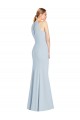 Affordable Stretch Crepe Light Sky Blue Trumpet Halter Neck Long Sleeveless Semi Formal Evening Dress UK