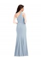 Affordable Stretch Crepe Light Sky Blue Trumpet One Shoulder Long Maxi Evening Dress UK