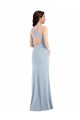 Affordable Stretch Crepe Light Sky Blue Trumpet V-Neck Long Maxi Wedding Party Dress UK