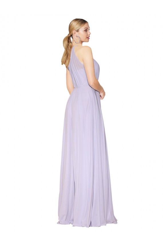 Affordable Soft Chiffon Lilac A-Line Halter Neck Long Wedding Party Dress UK