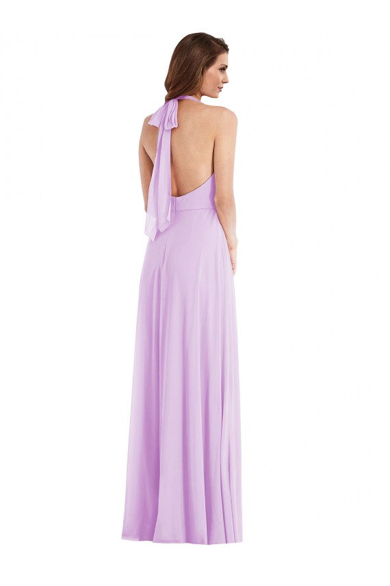 Affordable Soft Chiffon Lilac A-Line Halter Neck Long Maxi Evening Dress UK