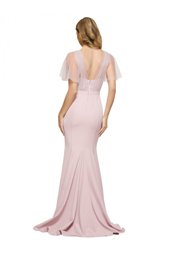 Affordable Stretch Crepe & Tulle Mauve Sheath One Shoulder Long Evening Dress UK
