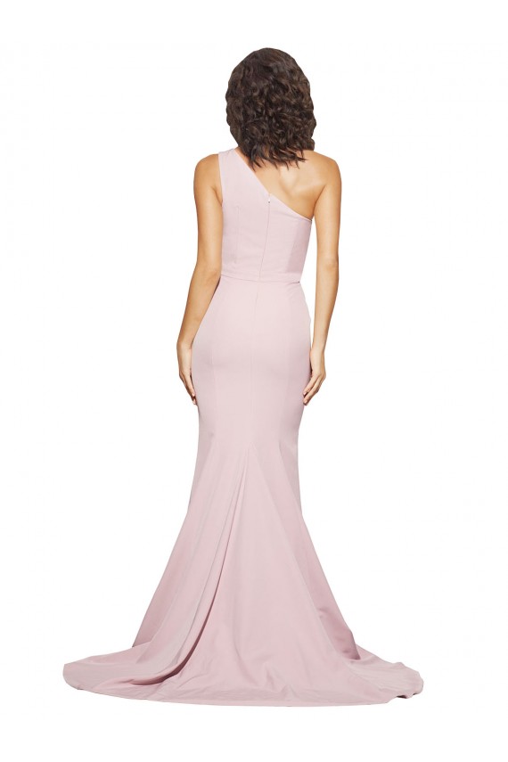 Affordable Stretch Crepe Mauve Sheath One Shoulder Sweep Train Semi Formal Evening Dress UK