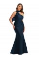 Affordable Silky Satin Dark Navy Mermaid One Shoulder Long Plus Size Evening Dress UK