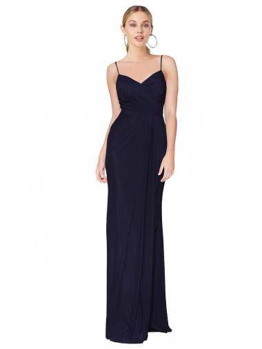 Affordable Soft Chiffon Dark Navy Mermaid Spaghetti Straps Long Evening Dress UK