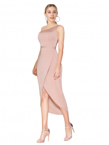 Affordable Stretch Crepe Mauve Mermaid One Shoulder Knee Length Evening Dress UK