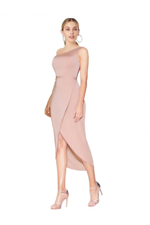 Affordable Stretch Crepe Mauve Mermaid One Shoulder Knee Length Evening Dress UK