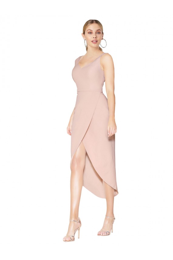 Affordable Stretch Crepe Mauve Mermaid Spaghetti Straps Knee Length Evening Dress UK