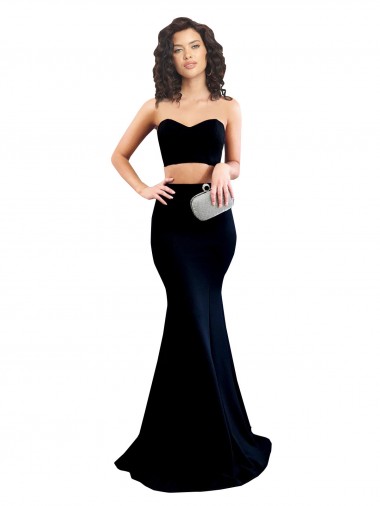 Affordable Stretch Crepe Black Mermaid High Neck Long Wedding Party Dress UK