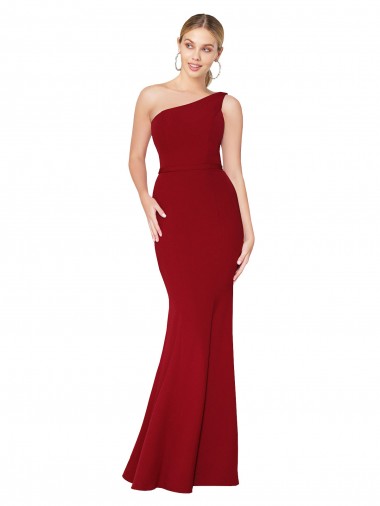 Affordable Stretch Crepe Burgundy Mermaid One Shoulder Long Evening Dresses UK