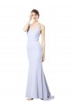 Affordable Stretch Crepe Light Sky Blue Mermaid Spaghetti Straps Long Wedding Party Dress UK