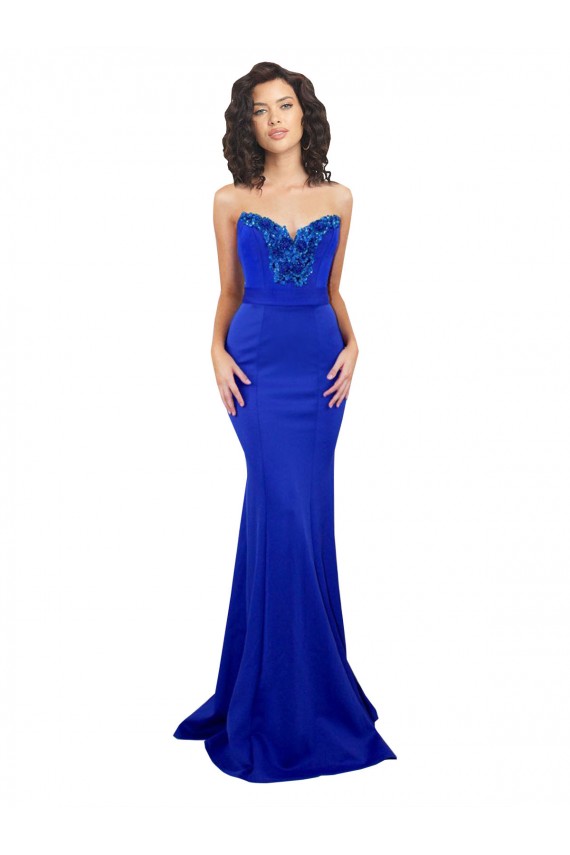Affordable Stretch Crepe Royal Blue Mermaid Sweetheart Long Sexy Evening Dress UK