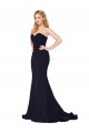 Affordable Stretch Crepe Dark Navy Mermaid Sweetheart Sweep Train Bridal Party Dress UK
