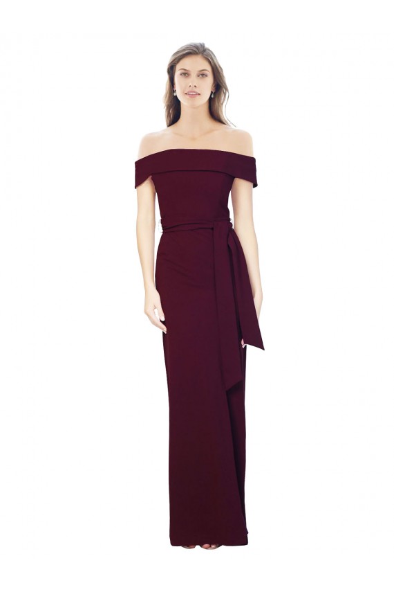 Affordable Stretch Crepe Burgundy Gold Mermaid Off the Shoulder Long Evening Dress UK