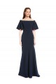 Affordable Stretch Crepe Dark Navy Mermaid Off the Shoulder Long Short Sleeves Evening Dress UK