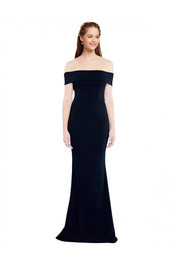 Affordable Stretch Crepe Dark Navy Mermaid Off the Shoulder Long Sleeveless Evening Dress UK