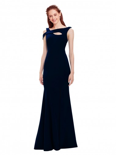 Affordable Stretch Crepe Dark Navy Mermaid Off the Shoulder Long Evening Dress UK